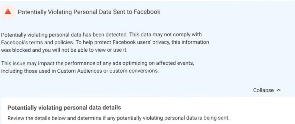  Potentially Violating Personal Data Sent to Facebook