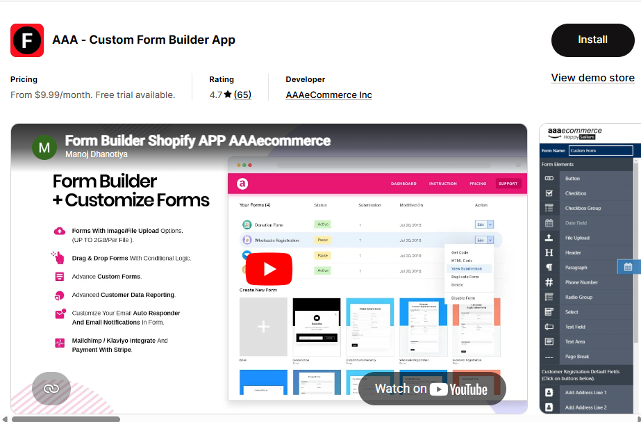9 Best Shopify Form Builder Apps Free and Paid: AAA ‑ Custom Form Builder App